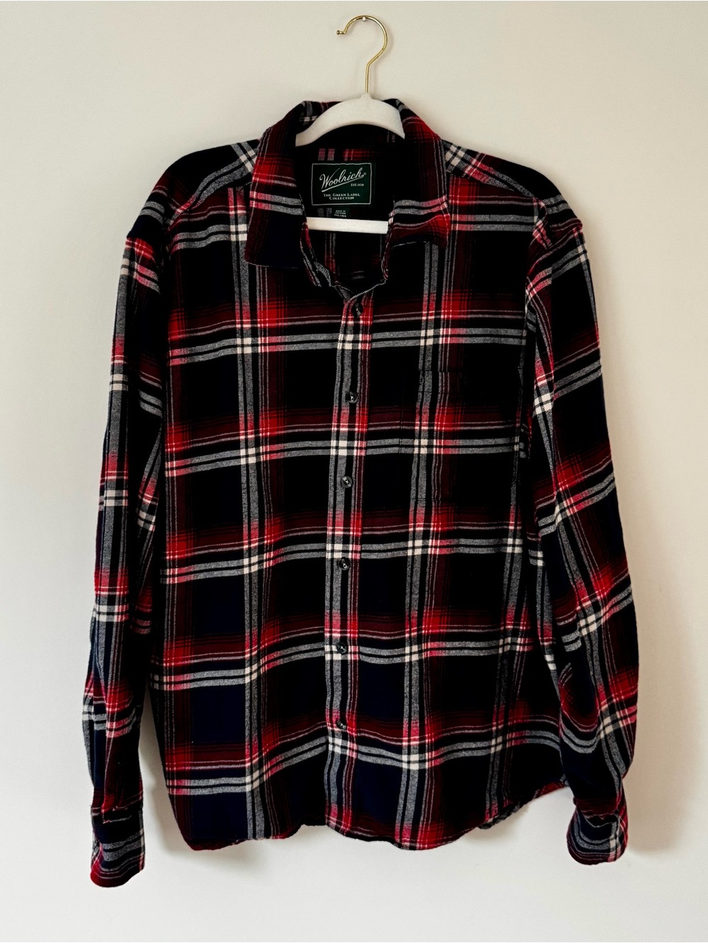 Woolrich Green Label 100% Cotton Flannel Button Up Shirt, Navy & Red Plaid – 3XL